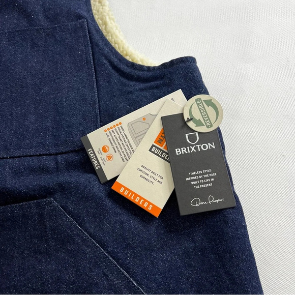 Brixton Builders Abraham Reversible Vest Rinse Blue Denim/Sherpa Size Medium - Picture 14 of 16